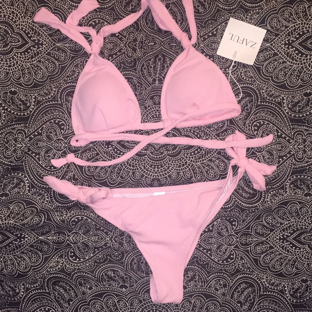 Zaful pink ribbed bikini